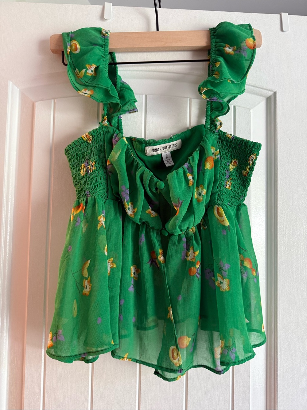 Urban Outfitters Green Floral Ruffle Camisole